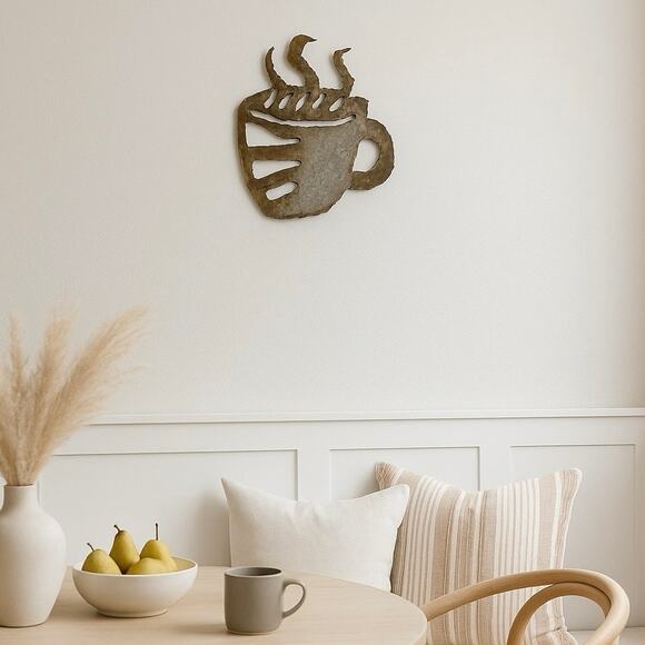 Large Metal Coffee Cup Wall Sculpture - Picture 1 of 3